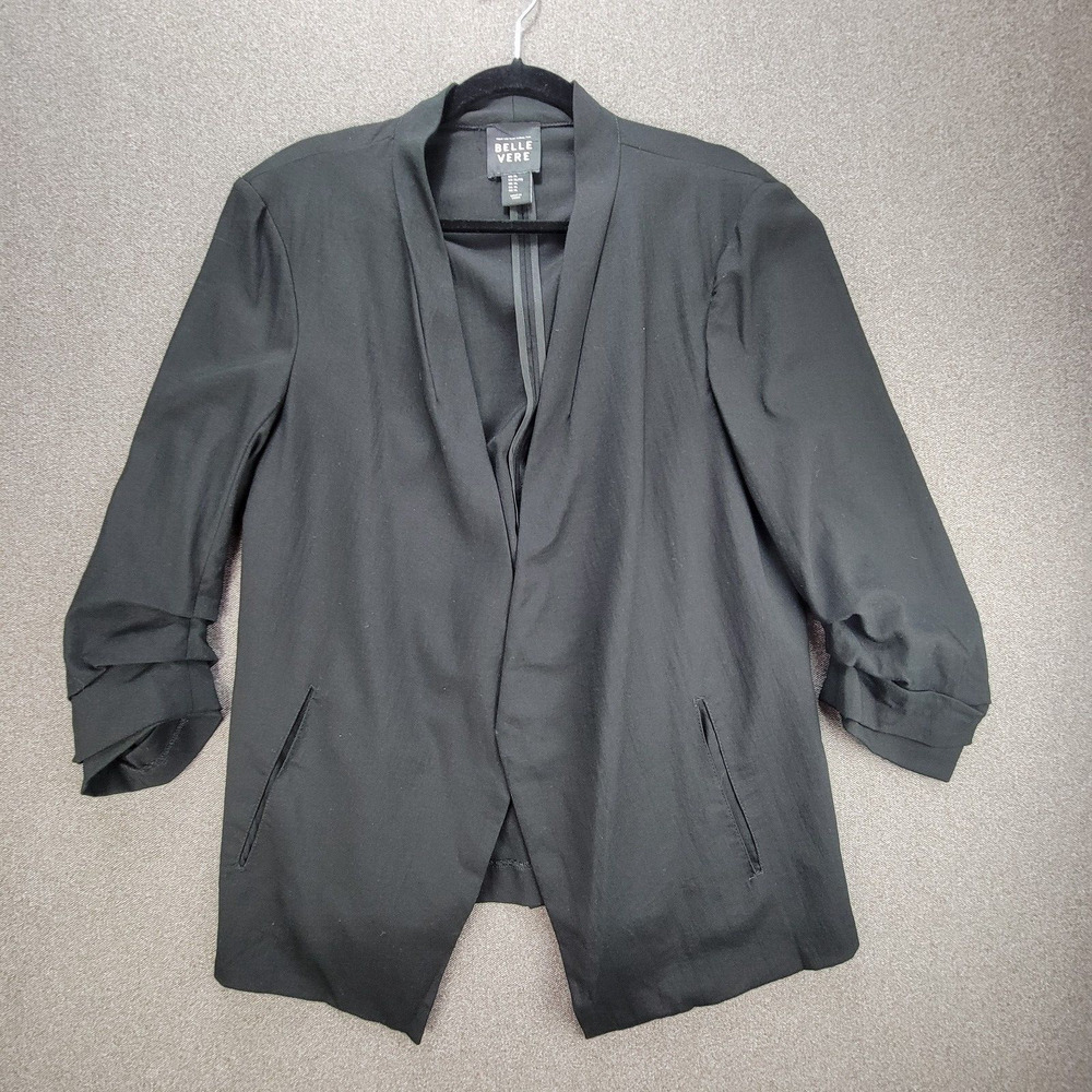Belle Vere XL Black Open Front Ruche Sleeve Jacket Blazer